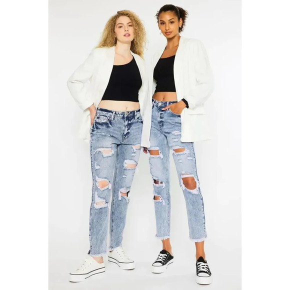 NWT Kancan Collie Super High Rise Distressed Frayed Hem Mom Jeans Size 7/27 - Picture 11 of 16